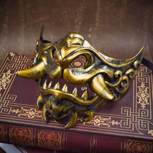 Aiwdeyi Masque Demi-Visage, Masque Hannya, masque demon slayer，masque halloween，Masque Oni pour Costume d'Halloween et Accessoires Cosplay，cadeaux de Noël