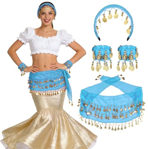 Moiuguli Bauchtänzerin Accessoires, Bauchtanz Hüfttuch des Kopfschmucks und der Armbänder, Bauchtänzerin Kostüm Damen für Karnevals, Mottopartys und ähnliche Anlässe