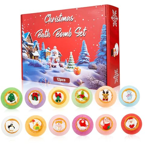 Weihnachts-Badebomben, 12 Teile/Set, verschiedene Düfte, natürliche Bio-Badebomben mit Überraschungsspielzeug im Inneren, für Frauen, Mutter, Freundin, Bomben-Set