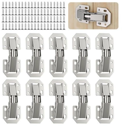 AOOSU 10PCS 3” 90° Close Cabinet Door Hinges, Surface-Mount Cupboard Hinges, Concealed Design, No Pre-Drilling Required for Kitchen Cabinets, Cupboard Doors and Wardrobes 80Pcs Screws