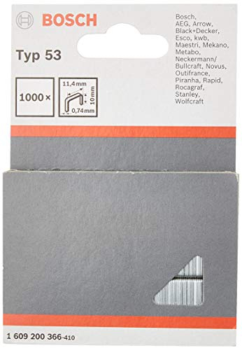 Bosch 1 609 200 366 - Pack de 1000 grapas de alambre fino tipo 53 (11,4 x 0,74 x 10 mm)