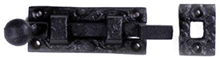 Renovators Supply Manufacturing Door Lock Latch 4 in. Black Wrought Iron Ball Tip Styled Necked Offset Slide Bolt Latch with Mounting Hardware