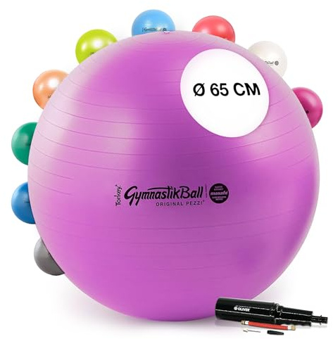 PEZZI Gymnastikball Maxafe Sitzball mit Pumpe | Sitzball mit Burst-Proof-System, belastbar bis 400 kg, für Therapie, Sport und Büro