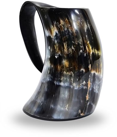 Viking Craft'S Genuine Viking Drinking Horn Mug Tankard Handcrafted And Polished Finished | 20 Ounces