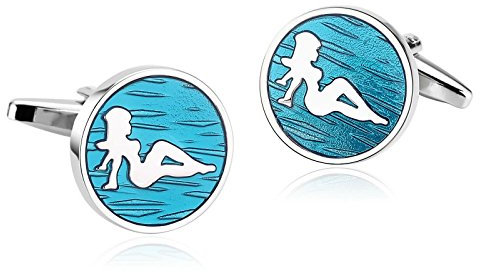 Beydodo Herren Edelstahl Manschettenknöpfe Hochzeit (Cufflinks) Rund Silber Blau Manschettenknopf Cuff Link