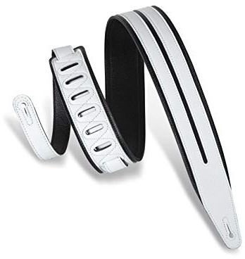 Levy's Leathers Double Racing Stripe Series Ledergurt für Gitarre | Breite 6,3 cm | Schwarz Weiß | (MG317DRS-BLK_WHT)