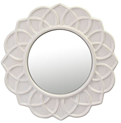 Stonebriar Dekorativer Wandspiegel mit Blumenmuster, Keramik, 22,9 cm, elfenbeinfarben, mit befestigter Aufhängeschlaufe, dekorative Dekoration für Wohnzimmer, Schlafzimmer, Badezimmer, Flur und