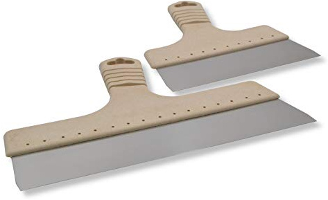 DEWEPRO® Flächenspachtel 2er Set - 200x57mm und 300x57mm, Edelstahlblätter, Holz/Kunststoffgriff, Wasserabweisend