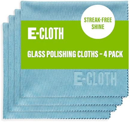 E-Cloth Glass & Polishing Cloth - Microfiber Cleaning Towel Cloth for Windows, Cars, Mirrors, Eyeglasses, & More, Streak Free Clean, Reusable & Machine Washable - Alaskan Blue (4 Pack)