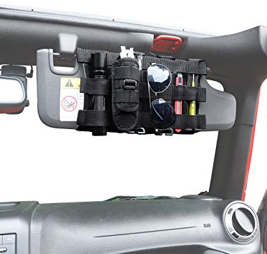 Savadicar Taktischer Sonnenblende-Organizer, Frontblende, Aufbewahrungsabdeckung für Jeep Wrangler JK JL & Gladiator JT, 2007–2023, Schwarz, 1 Stück
