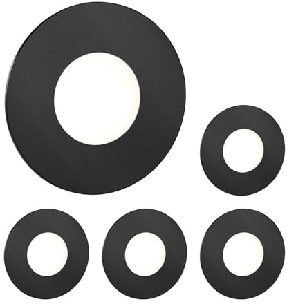 ledscom.de 5 pièces Lumière d'escalier LED/lampe encastrée dans le mur FEX pour l'intérieur et l'extérieur, ronde, noire, 85mm Ø, blanc froid