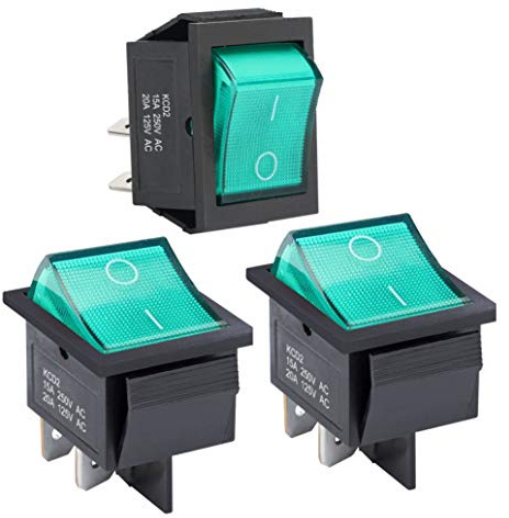 APIELE 3 Stücke Kippschalter,2 Position EIN-Aus mit LED-Schalter DPST 4 Pins Wippschalter,250V 16A Taste Rocker Kippschalter Für Häuser, Industrie,DIY KCD2-201N (grün)