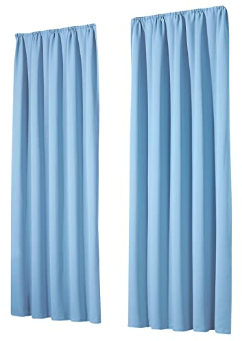 heimtexland Vorhang Blickdicht Thermovorhang Verdunklungsvorhänge 2er Set Kräuselband Deko Gardine isolierend Kälteschutz Oekotex Kinderzimmer Typ139 Pastell hellblau HxB 145x135 cm