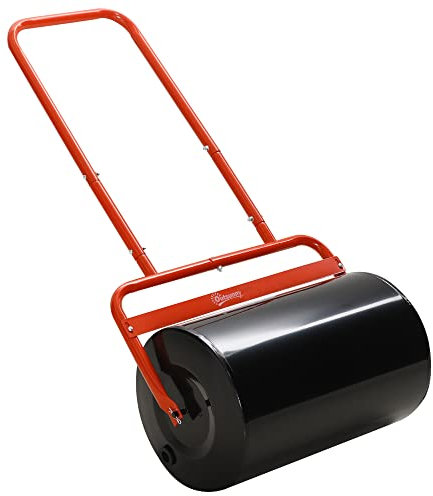 Outsunny Garden Lawn Roller, Outdoor Grass Roller Aerator Filled with 62kg Sand or 38L Water, Heavy Duty Steel Lawn Push Rolling Tool for Grass Seeding, Soil Levelling, Red