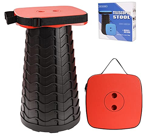 Hesanzol Tragbarer Klapphocker, Mini Teleskophocker Faltbar Campinghocker für Outdoor Camping Reisen Picknick Garten Grillen Fischen Wandern, Belastung 400 lb (Red)