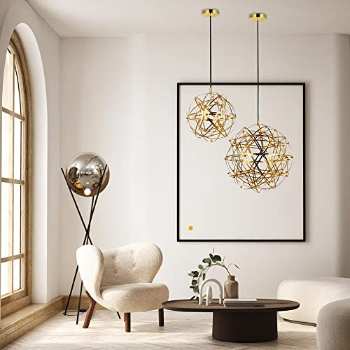 s.luce Atom Ø 70cm dimmbare LED-Pendelleuchte Metallkugel Pendellampe Hängelampe Hängeleuchte, Farbe:Goldfarben