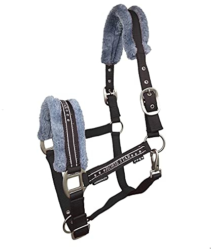 Horsenjoy Pferde Halfter Faux Fur-Polsterung Reithalfter Stallhalfter Weidehalfter (Cob, schwarz)