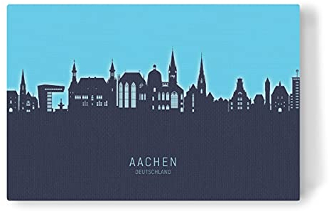 artboxONE Leinwand 120x80 cm Städte Aachen Germany Skyline Glow Blue von Michael Tompsett