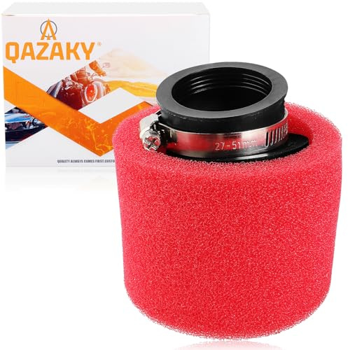 QAZAKY 45mm 1.77inch Red Angled Double Foam Pod Performance Air Filter Cleaner for 50cc-90cc 110cc 125cc 150cc 200cc 250cc GY6 Motorcycle ATV Scooter Quad Go Kart Moped Pit Dirt Racing Bike 44mm 45mm