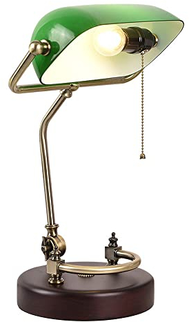 TPMAFF Verstellbarer WinkelSchreibtischlampe,Bankers Lampe,Grünes Glas Schreibtischlampe mit Massivholzsockel,Vintage Schreibtischlampe,für Home Office Arbeitsplatz Nachttisch Schlafzimmer Bibliothek