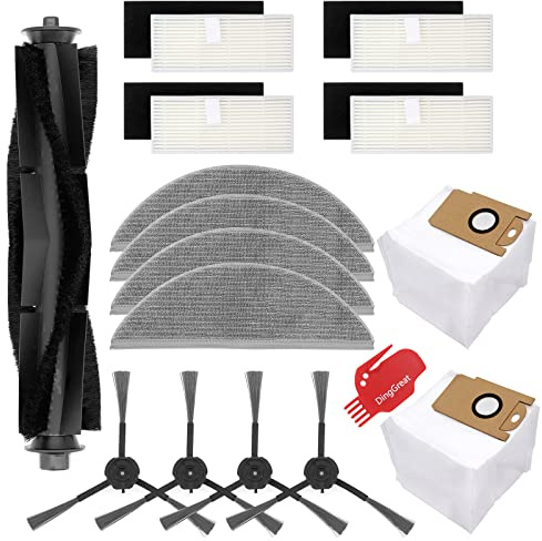 DingGreat Kit Pièces Accessoires Compatible avec Lydsto R1 Aspirateur Robot, 1 Brosse Principale, 4 Filtre Hepa, 2 Sac à Poussière, 4 Brosses Latérales, 4 Chiffon de Nettoyage, 1 Brosse de Nettoyage