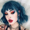 PARXITN Kurze Bob Perücke mit Pony Natürliches Dunkel Blau Synthetisches Haar Bunt Täglich Party Halloween Cosplay Gewellte Lockige Perücken für Frauen