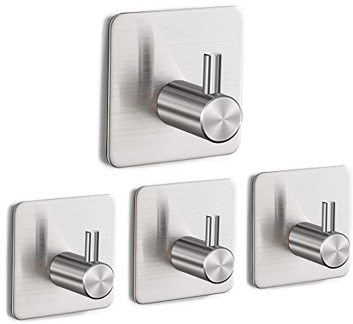 Eowihor Haken Handtuchhaken, Ohne Bohren, 4 Stück Klebehaken Handtuchhalter Wandhaken Selbstklebend aus Edelstahl, Ideal für Bad Toilette Küche Büro, Silber