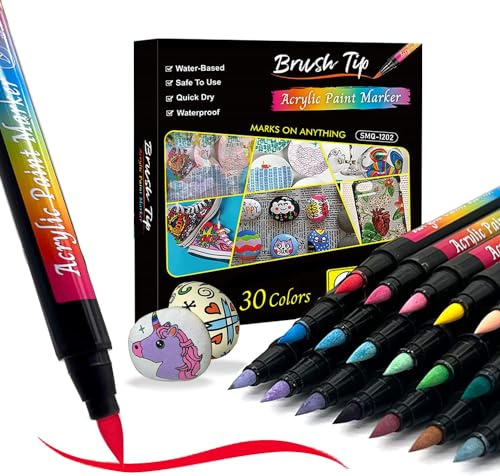 PeaMirmy Acrylstifte für Steine Wasserfest, 30 Farben Acrylstifte Nail Art Stiftet, Wasserfeste Stifte für Geschenkekarte, Leinwand, Holz, Glasmalerei, Keramik, Basteln (30Colors)