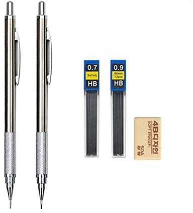 0,3 0,5 0,7 0,9 1,3 2,0 mm Druckbleistift-Set, Vollmetall-Kunst-Zeichnen, Malerei, automatischer Bleistift mit Minen, Büro, Schulbedarf (0,7 mm 0,9 mm Bleistift)