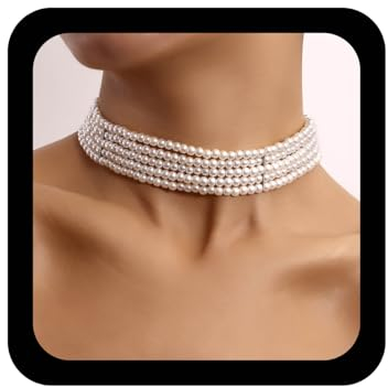 Yienate Bridal Halskette mit mehreren Strängen Barock Statement Perlen Weiß Nachahmung Braut Perlen Hochzeit Prom Schmuck für Frauen