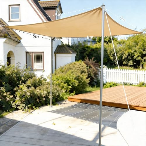 HAIKUS Tenda a Vela Triangolare 5x5x5 m Traspirante, Vela Ombreggiante Triangolare 5x5 x5, Tenda da Sole per Esterno Giardino Terrazzo, Sabbia