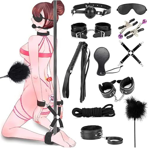 Qoosea Kits de Bondage 11 Pièces SM Erotiques Ensemble de Servitude Sextoys Couple Plaisir pour Les Débutants Ensemble de Jouets Sexuels SM Menottes Érotiques pour Couple Jouets Sexuels (Noir)