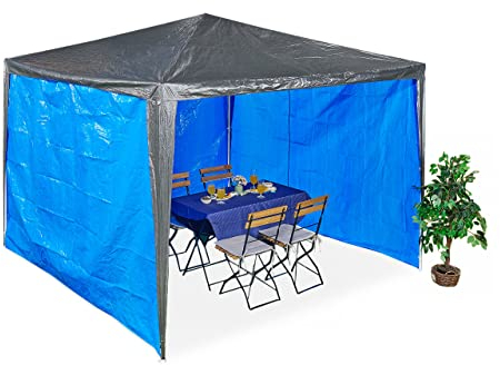 Relaxdays Tende Laterali per Gazebo 2x3 m, Set 3, Telo Impermeabile, Pareti in PE Paravento, Lacci a Strappo, Blu Acceso, 200 x 300 x 0.1 cm