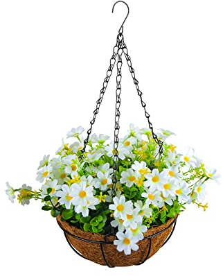 MQLAE Künstlicher Hängekorb, 27,9 cm runde Hängeampel-Auskleidungen, künstliche hängende Blumen im Korb für den Außenbereich, Terrasse, Garten, Veranda, Deck, Dekoration, gefälschte Hängepflanzen für