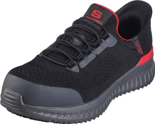 Skechers Mens Work Hands Free Slip ins Tilido Fletchit Comp Toe, Black/Red, 11