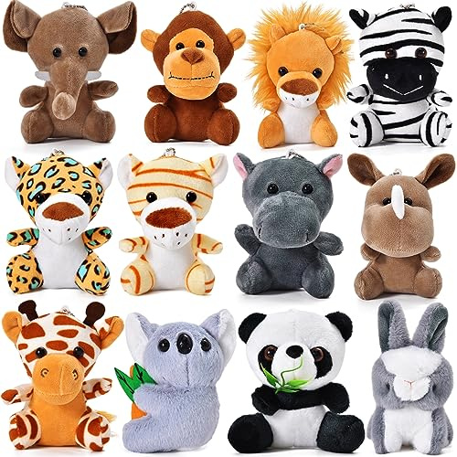 Tacobear 12 Piezas 14cm Pequeños Peluches Animales de la Selva Juguetes Llaveros Niños Figuras Animales Marionetas para Relleno Piñata Regalos Cumpleaños Infantil Fiesta Pascua Navidad