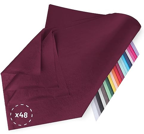 Verpackungswelt Seidenpapier 48 Blätter | 76x50 cm | Buntes Transparentpapier ideal als Verpackungsmaterial & Geschenkpapier | Papier zum Basteln | Schöne Dekoration | Bastelpapier in Bordeaux