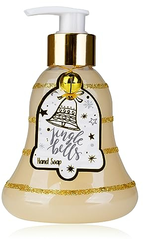 Accentra Savon pour les mains Jingle Bells dans un distributeur à pompe avec clochette, 300 ml, savon liquide pour les mains, parfum vanille givré