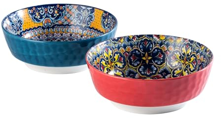 HENXFEN LEAD 1440ml Insalatiera, Set di 2 grandi ciotole in porcellana, ciotola in ceramica per ramen, zuppa, frutta, snack ecc. Colorato - Stile bohémien