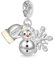 GNOCE Charm Anhänger Handschuh, Schneemann & Schneeflocken Winter Dreifach Anhänger 925 Sterling Silber Gravierbarer individueller Geburtsstein-Herz-Charm Armband/Halskette Für Frauen Mädchen
