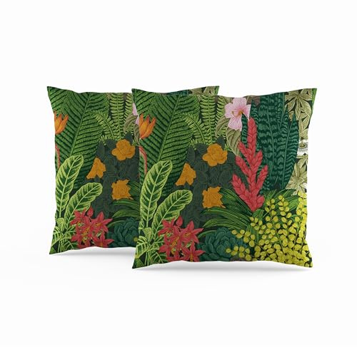 ggaimwf 40x40cm Lot de 2 Housses de Coussin Fleurs Feuilles Plantes Tropicales Floraison Coloré Ancien Exotique Taies d'oreiller décoratives pour Femme Famille Jardin LiterieCanapé Lit Salon