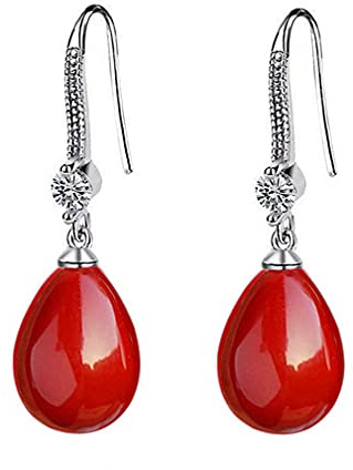 Oivzziy Pendientes de perlas de plata de ley 925 para mujer, pendientes colgantes de perlas roja de gota de agua con diamantes de cristal austriaco