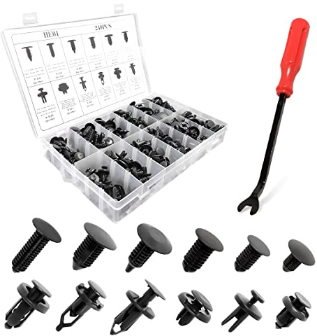 Adunsiaoto 240 Pièces Clip Voiture Universel, Auto Nylon Clips Plastique Rivet, Attaches Rivets Clips Plastique pour Voiture, Voitures Rivet Clips, avec Boîte De Rangement et Outil de Démontage