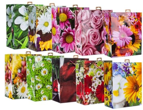 Laro Premium-Line Große Geschenktüten Geschenktaschen Papiertüten 10-100 Stk Large Blumen, Anzahl:10, Muster Tüten:Large Blumen