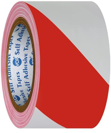 Kajal Weißes und rotes selbstklebendes Markierungsband für Treppen im Innen- und Außenbereich (33m x 50mm)