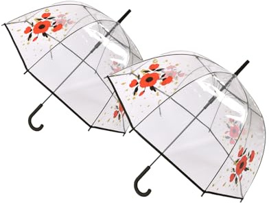 Kuppelschirm Transparent | PVC mit Blumen | ø 86 cm | Automatisch und 8 Rippen | Regenschirm mit J Griff Haken | Uni-Zubehör für jeden Anlass, Transparent, 84X86cm