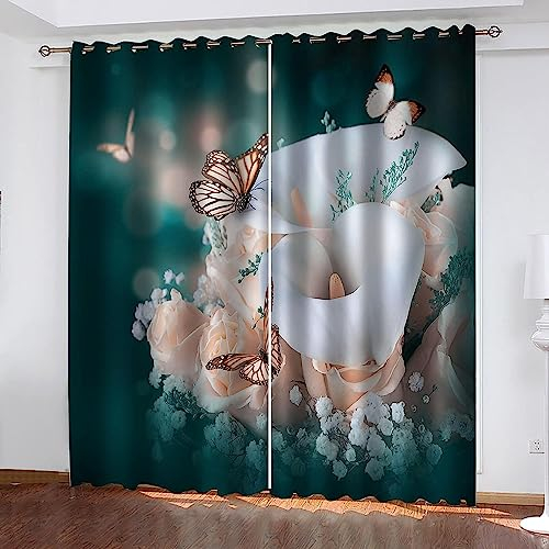 Schattierung Vorhänge Pflanzenblume Schmetterling 3D Druck 2Er Set Isolierung Schalldichte Kinder Gardinen Blickdicht Mit Ösen Vorhang Fenster Für Wohnzimmer Schlafzimmer Balkon -0T8U6K5C2D9