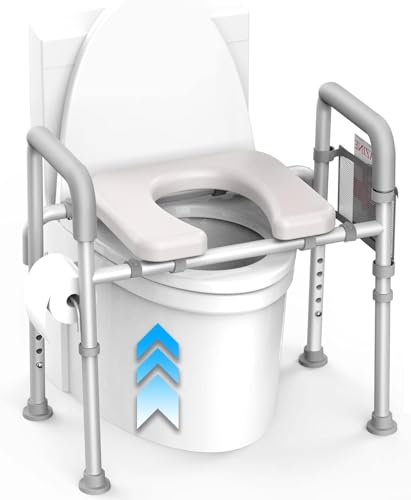 HEYOUTH Reposabrazos para inodoro,Reposabrazos WC para Mayores,Elevador WC para Adultos,Ajustable Alto,cargable hasta 150 kg,Apoyo para Inodoro,con Reposabrazos abatibles y Acolchados,