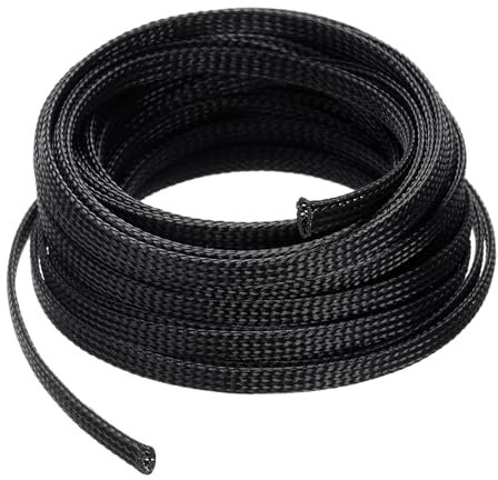 QUARKZMAN 25 Ft - 1/4 inch Gaine de Câble Tressée Extensible, Protecteur de Cordon de Gestion de Câble en Pet, Tube de Rangement de Fil pour TV Ordinateur Audio, Appareils de Bureau, Noir