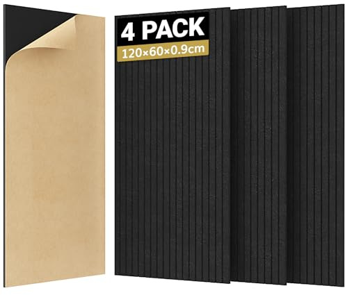 TONOR 4 Pack Large Acoustic Panels,47.2 X 23.6 X 0.35 Acoustical Wall Panel, Self-Adhesive Sound Proof Panels, Decorative Soundproof Wall Panels for Echo Absorption for Home Studio Office, Black